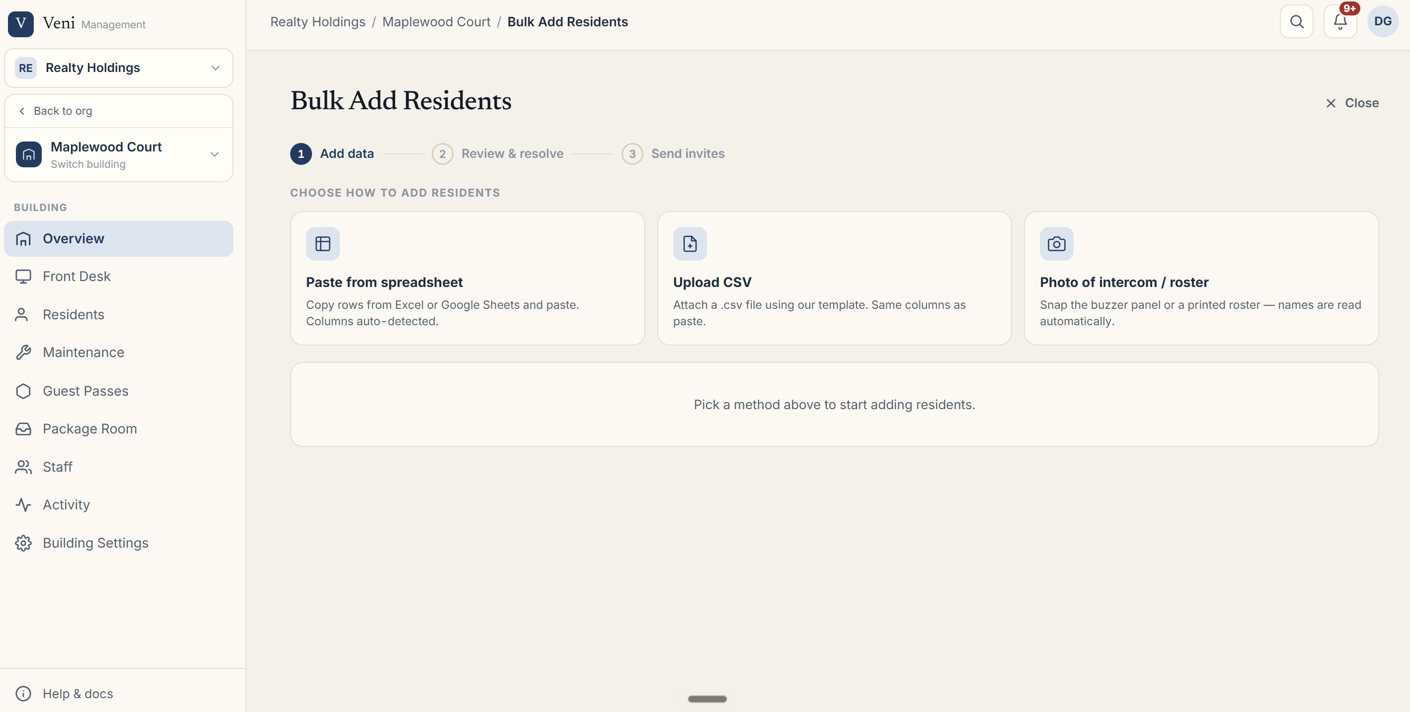 Bulk-adding residents