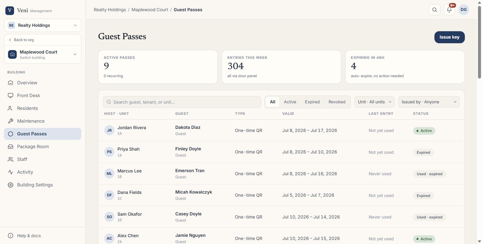 The Guest Passes tab