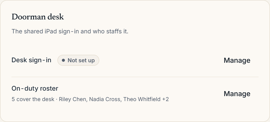 Building Settings with the Front Desk section