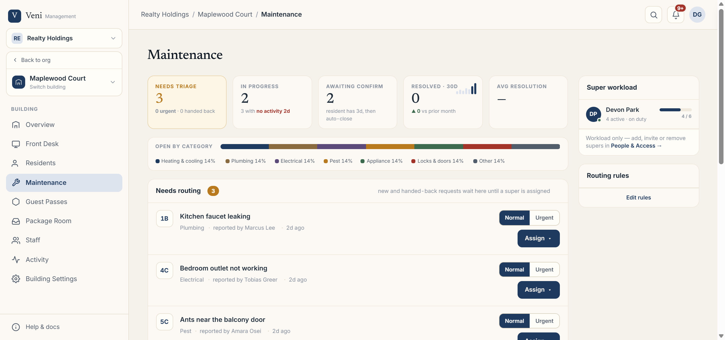 The Maintenance tab with status lanes