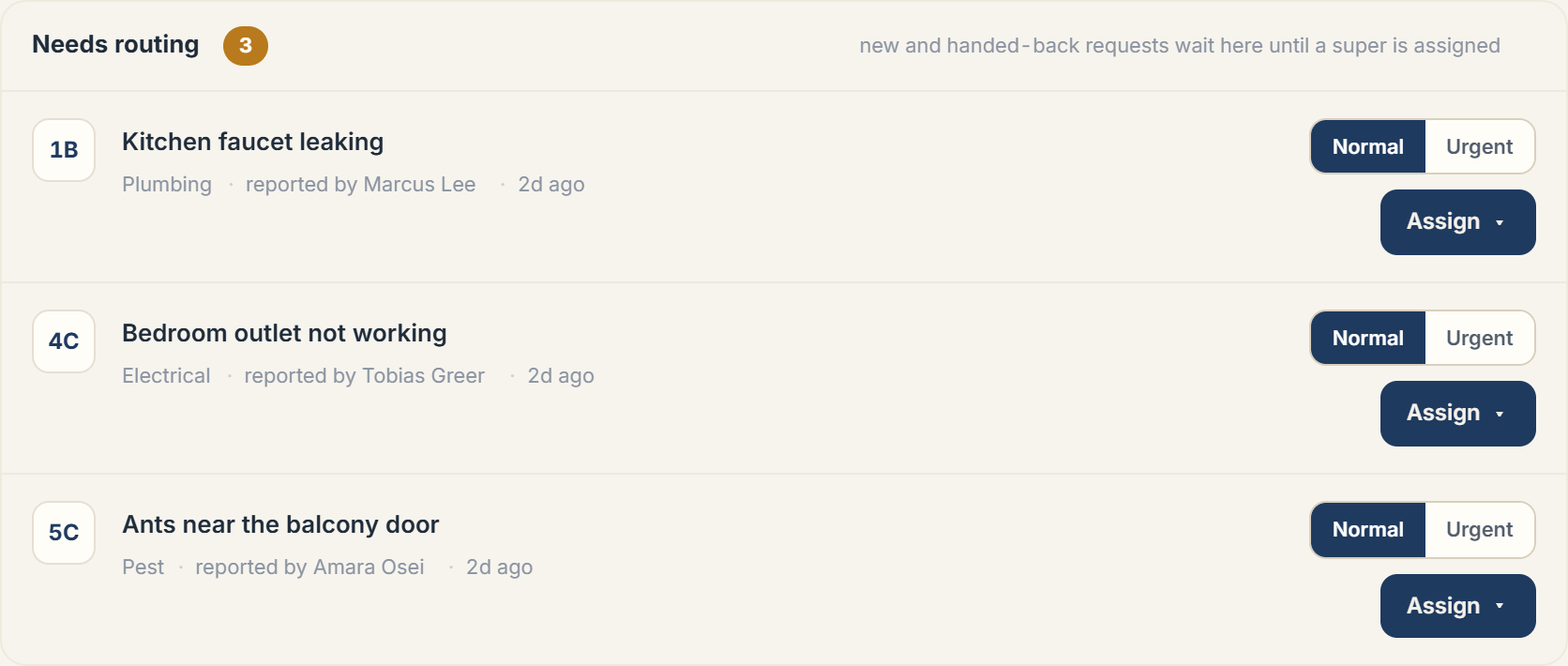 The Needs routing queue with the Assign action