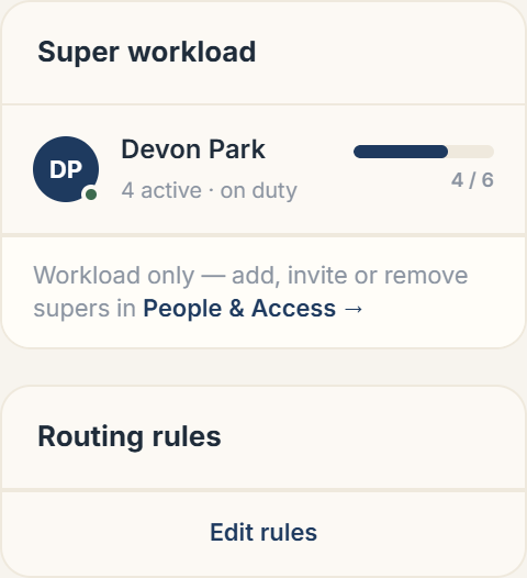 The Super workload and Routing rules cards