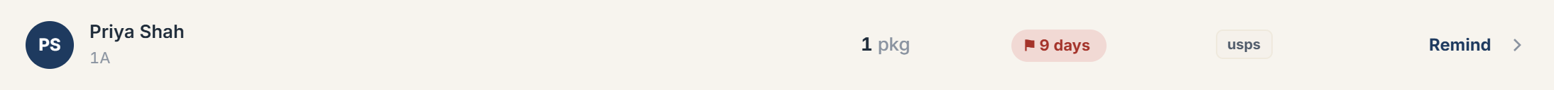 Package Room resident row with the Remind action